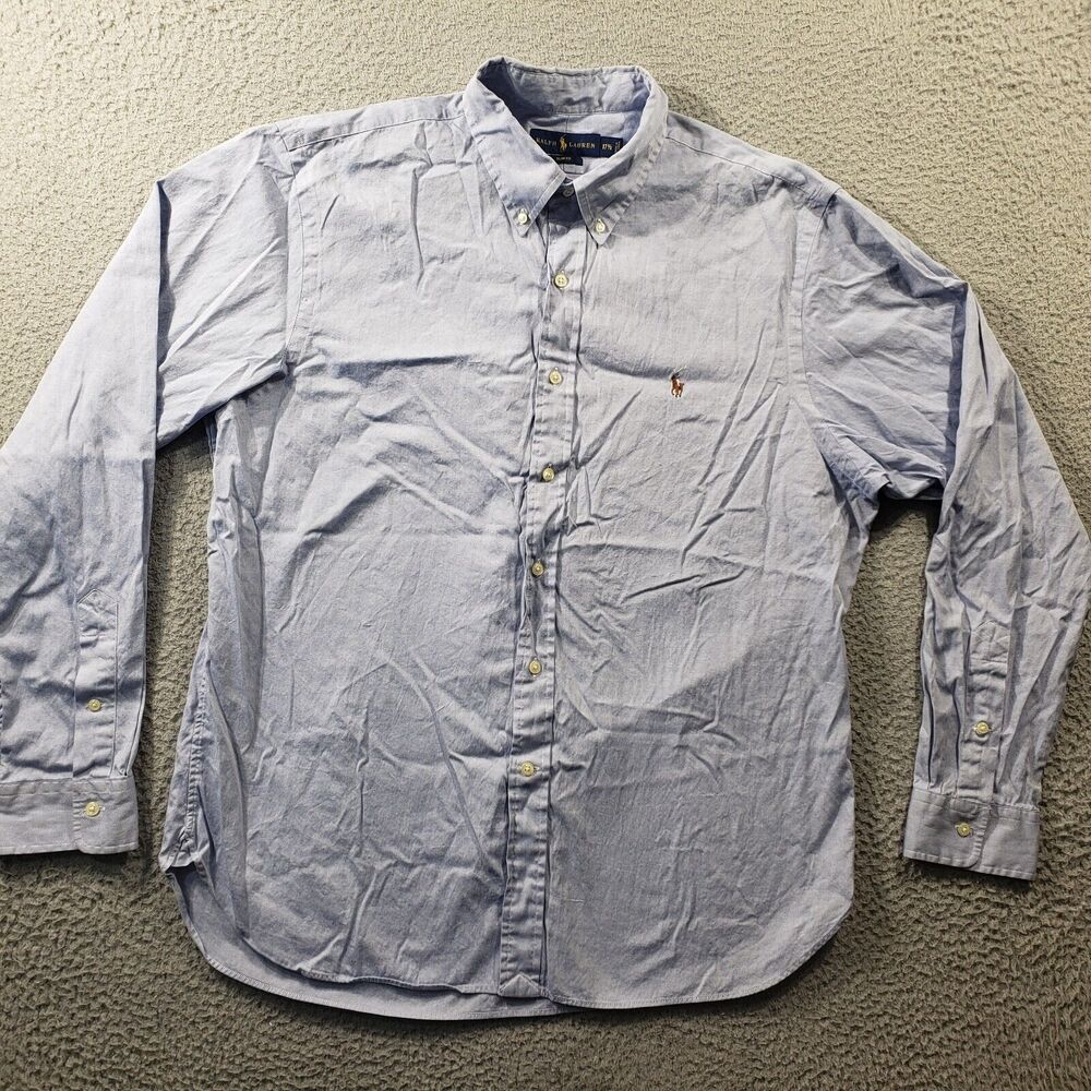 Ralph Lauren Shirt Men's 17.5 Blue Slim Fit Button Up 100% Cotton Distressed